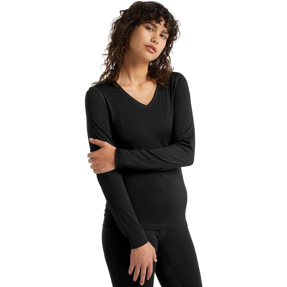 アイスブレーカー Icebreaker レディース スキー・スノーボード ベースレイヤー Vネック トップス【200 Oasis L/S V-Neck Baselayer Top】Black